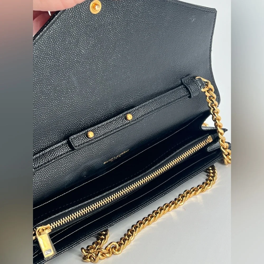 Saint Laurent Cassandre Matelasse Black Leather Wallet On Chain - Picture 12 of 12
